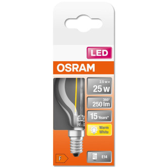 LED žiarovka E14 P45 2,5W  25W 250lm 2700K Warm 300° Filament OSRAM STAR