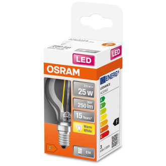 LED žiarovka E14 P45 2,5W  25W 250lm 2700K Warm 300° Filament OSRAM STAR