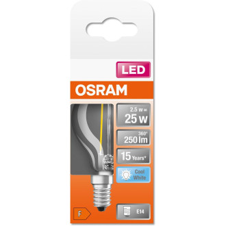 LED žiarovka E14 P45 2,5W  25W 250lm 4000K Neutrálne 300° vlákno OSRAM STAR