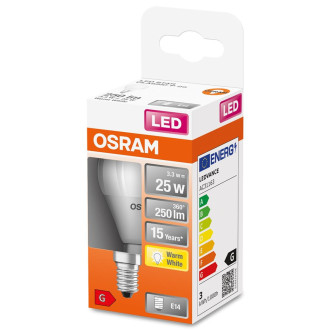 LED žiarovka E14 P45 3,3W  25W 250lm 2700K Warm 200° OSRAM STAR