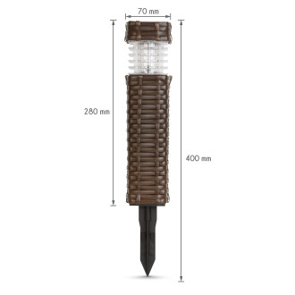 Zapichovacia solárna lampa - ratanová dojem , hnedá - studená biela - 7 x 7 x 28 (+12) cm