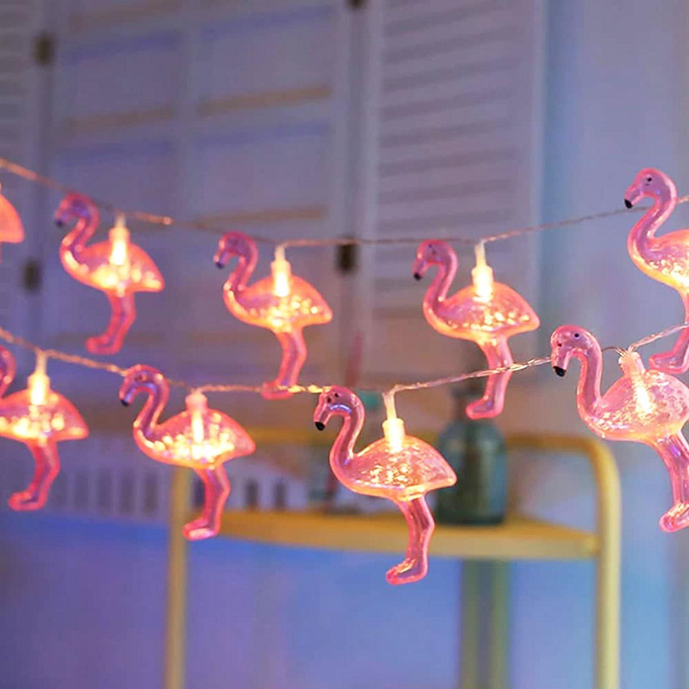 LED svetelná reťaz - flamingo - 1,1 m - 10 LED - teplá biela - 3 x AA