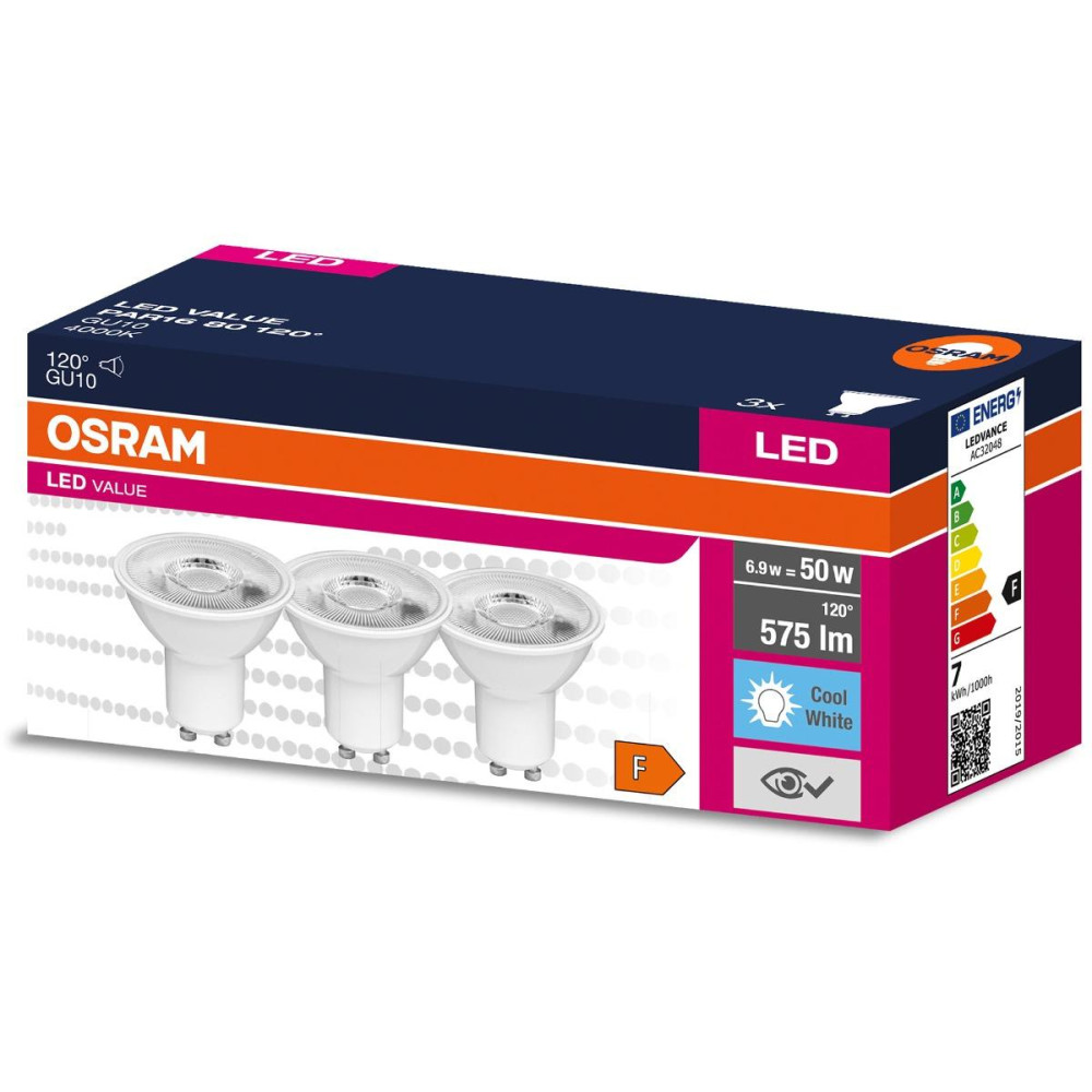 3PAK LED žiarovka GU10 6,9W  50W 575lm 4000K Neutrálna 120° OSRAM VALUE