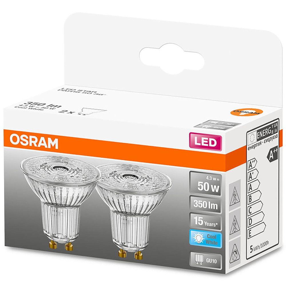 2x GU10 LED žiarovka 4,3W  50W 350lm 4000K Neutrálna 36° OSRAM STAR