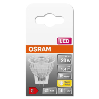 LED GU4 MR11 2,5W  20W 184lm 2700K Warm 36° 12V OSRAM STAR