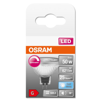 GU5.3 MR16 8W  50W 621lm 4000K Neutrálna 36° CRI90 12V OSRAM SUPERSTAR stmievateľná LED žiarovka