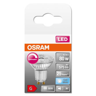 GU10 8,3W  80W 575lm 4000k Neutrálna 36° CRI90 OSRAM SUPERSTAR stmievateľná LED žiarovka