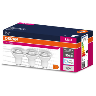 3PAK LED žiarovka GU10 4,5W  50W 350lm 6500K Cold 36° OSRAM Value