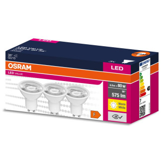 3PAK LED žiarovka GU10 6,9W  80W 575lm 3000K Warm 36° OSRAM Value