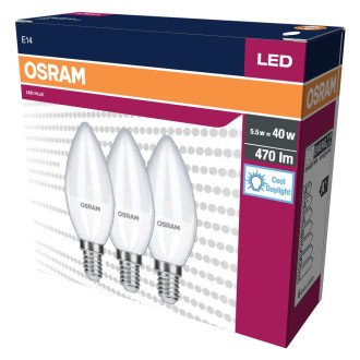 3PAK LED žiarovka E14 B35 4,9W  40W 470lm 6500K Cold 200° OSRAM Value