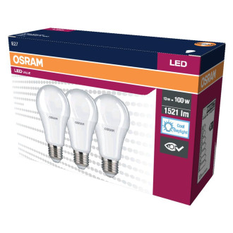 3PAK LED žiarovka E27 A60 13W  100W 1521lm 6500K Cold 200° OSRAM Value