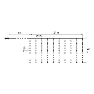 Sveteľný záves - 300 ks  teplých bielych LED - 3 x 3 m - 230V - s diaľkovým ovládačom