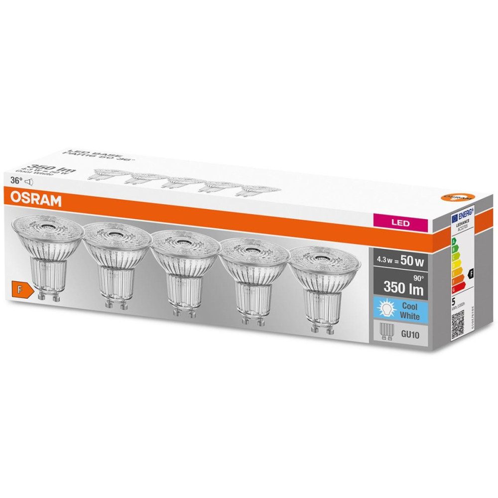 5PAK LED žiarovka GU10 4,3W  50W 350lm 4000K Neutrálna 36° pätica OSRAM