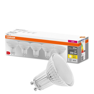 5PAK LED žiarovka GU10 4,3W  50W 350lm 2700K teplá 120° pätica OSRAM