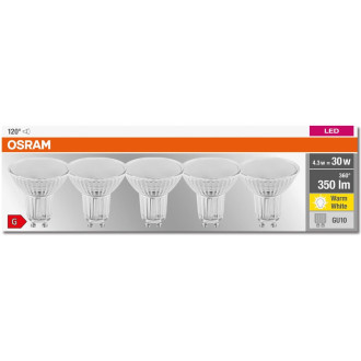 5PAK LED žiarovka GU10 4,3W  50W 350lm 2700K teplá 120° pätica OSRAM