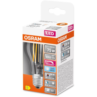 LED žiarovka E27 A60 7,5W  75W 1055lm 4000K Neutrálne 300° CRI90 Stmievateľné vlákno OSRAM SUPER STAR+