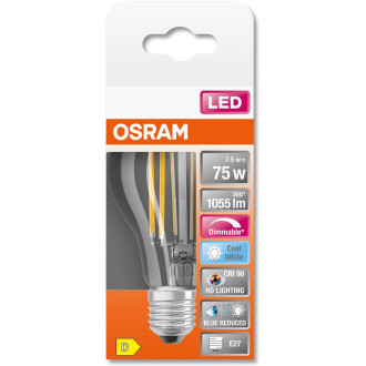 LED žiarovka E27 A60 7,5W  75W 1055lm 4000K Neutrálne 300° CRI90 Stmievateľné vlákno OSRAM SUPER STAR+