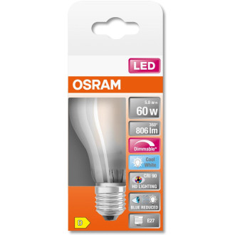 LED žiarovka E27 A60 5,8W  60W 806lm 4000K Neutrálne 300° CRI90 Stmievateľné vlákno OSRAM SUPER STAR+