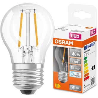 LED žiarovka E27 P45 CL 4W  40W 470lm 6500K Cold 300° Filament OSRAM STAR