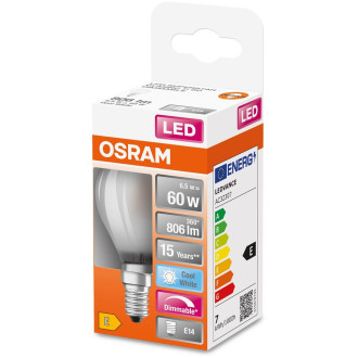 LED žiarovka E14 P45 6,5W  60W 806lm 4000K Neutrálne 320° Stmievateľné vlákno OSRAM SUPER STAR