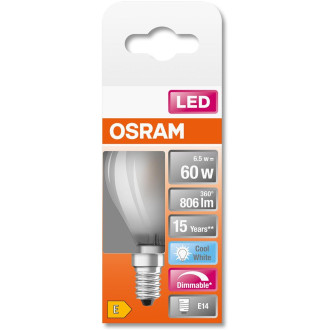 LED žiarovka E14 P45 6,5W  60W 806lm 4000K Neutrálne 320° Stmievateľné vlákno OSRAM SUPER STAR