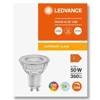 LED GU10 4,7W  50W 350 lm 4000 lm Neutrálne 36° CRI90 Stmievateľné sklo LEDVANCE Superior