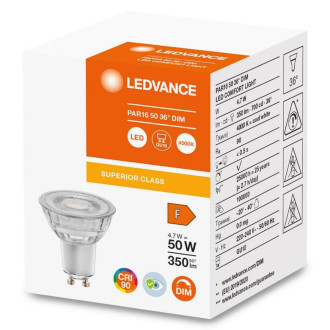 LED GU10 4,7W  50W 350 lm 4000 lm Neutrálne 36° CRI90 Stmievateľné sklo LEDVANCE Superior