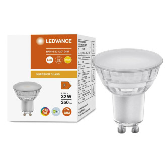 LED žiarovka GU10 4,1W  32W 350lm 2700K Warm 120° CRI90 Stmievateľné sklo LEDVANCE Superior