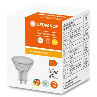 GU10 LED žiarovka 6,7W  48W 575lm 2700K Warm 120° CRI90 Stmievateľné sklo LEDVANCE Superior