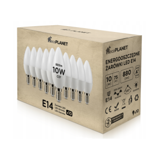 10x LED žiarovka - ecoPLANET - E14 - 10W - sviečka - 880Lm - teplá biela