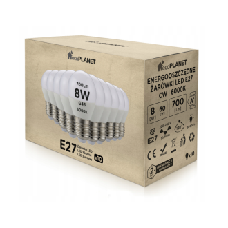 10x LED žiarovka E27 - G45 - 8W - 700lm - studená biela