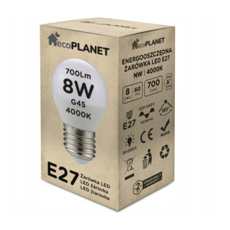 5x LED žiarovka E27 - G45 - 8W - 700lm - neutrálna biela