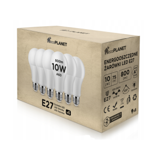 6x LED žiarovka - ecoPLANET - E27 - 10W - 800Lm - neutrálna biela