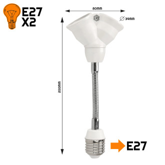 Redukčný predlžovací kábel pre LED E27 - 2xE27