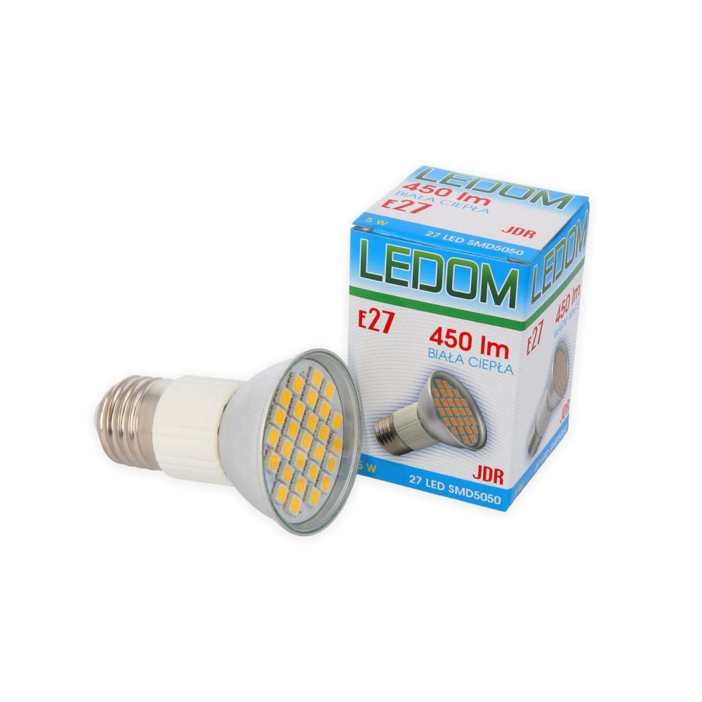 LED Žiarovka - LEDOM - E27 / JDR - 5W - 450LM - Studená Biela