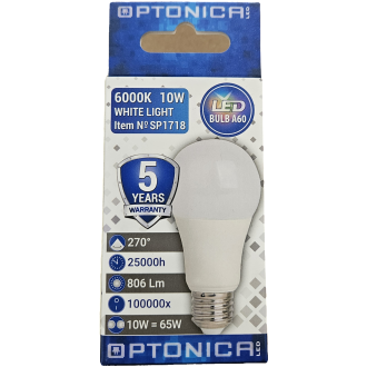 LED Žiarovka - OPTONICA LED - E27 / A60 - 10W - 806LM - Studená Biela + Záruka 5 Rokov