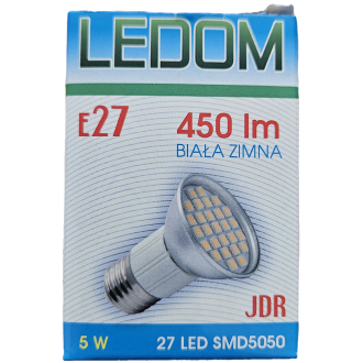 LED Žiarovka - LEDOM - E27 / JDR - 5W - 450LM - Studená Biela