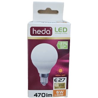 LED Žiarovka - HEDA - E27 - 6W - 470LM - Teplá Biela