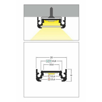 TOPMET - 1m - Hliníkový Profil Surface10 BC/UX - povrchový - Eloxovaný - Čierny