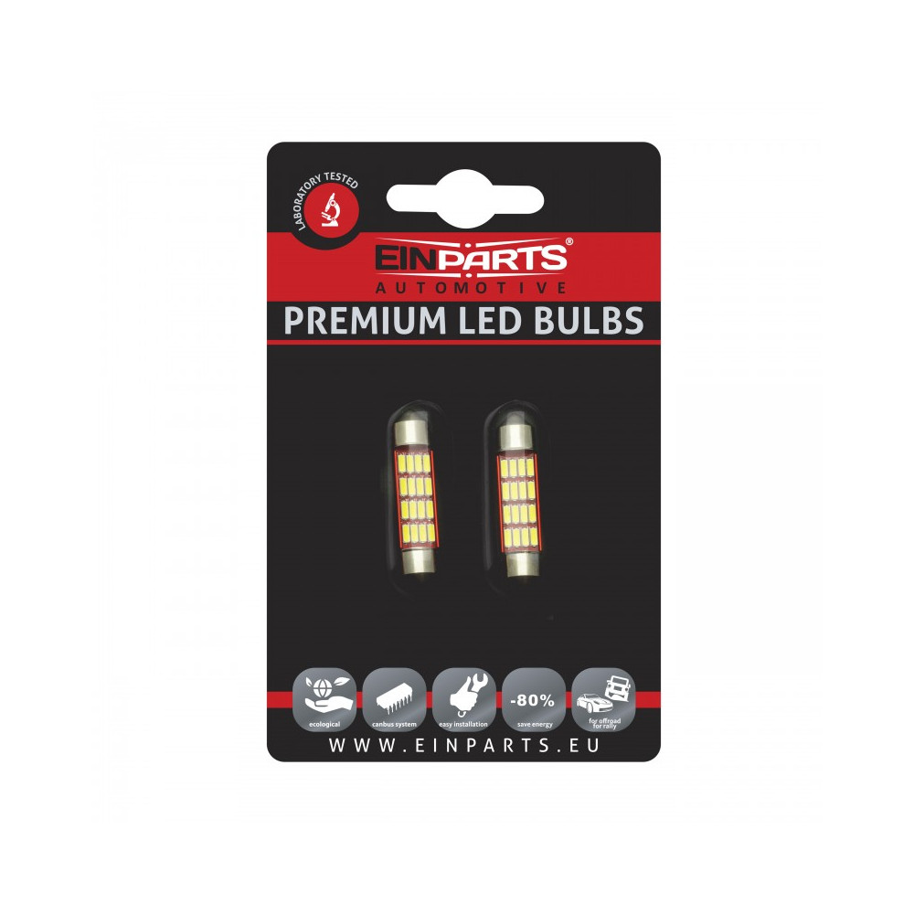 EINPARTS - 2 ks - LED Žiarovka EPL207 - C10W - 42mm - Studená biela / 6000°K - CANBUS