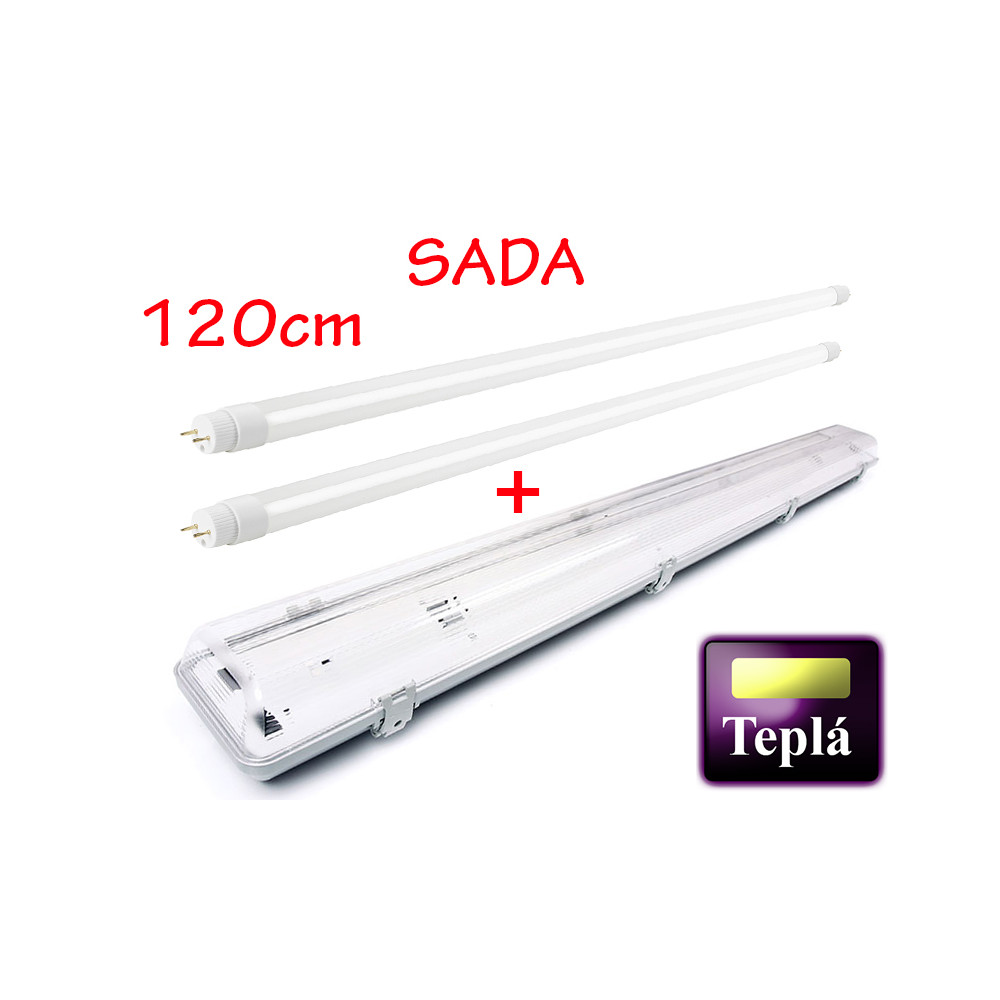 Svitidlo + 2x LED trubica - T8 - 120cm - 18W - 3240Lm - teplá biela - SADA