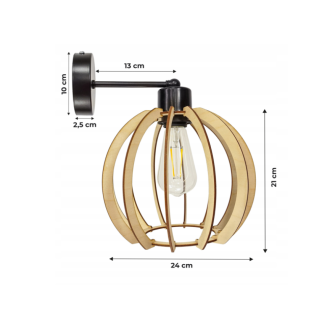 Nástenná lampa - kinkiet - E27 - drevená guľa - čierna