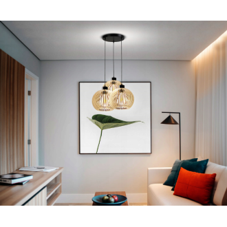 Stropné LED svietidlo LOFT 3xE27 - WOOD - čierne