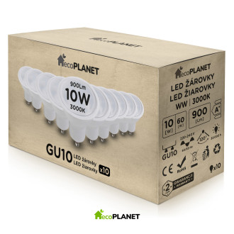 10x LED žiarovka - GU10 - ECOPLANET - 10W - 900Lm - teplá biela