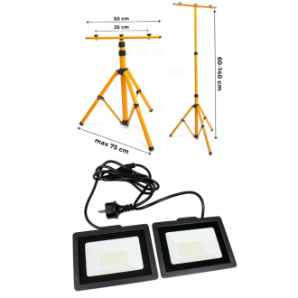 LED reflektor 2x100W studená biela + kábel + statív 140 cm