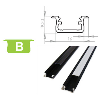 Hliníkový Profil pre LED pásky B zapustený Eloxovaný čierny 1m
