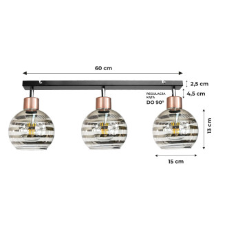 Stropné svietidlo s LED lúčom 3xE27 GLASS BALL stripes black