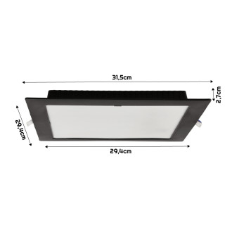 Štvorcový LED panel zapustený čierny - 24W - PC - neutrálna biela