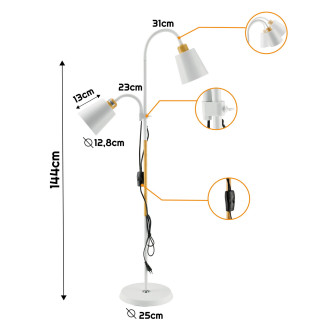 Stojacia LED lampa 2xE27 biela