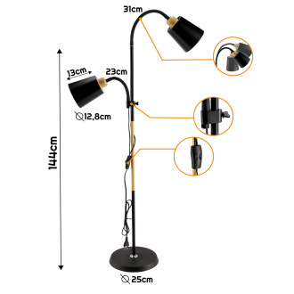 Stojacia LED lampa 2xE27 čierna